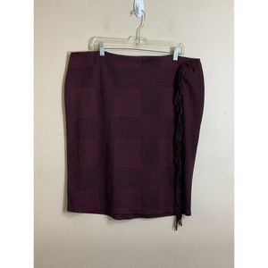 Ashley Stewart Womens Houndstooth Pencil Skirt Size 18W Maroon Academia Fringe